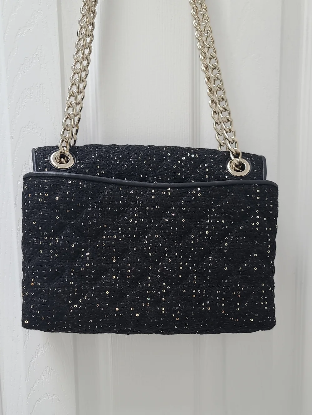 Kate Spade Black Sequin Tweed Fabric, Flap Shoulder Bag Or Crossbody